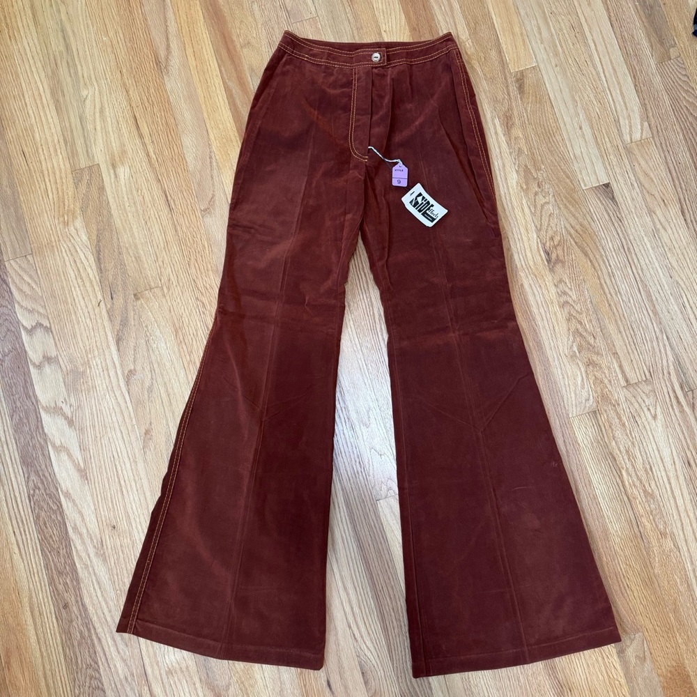 Rust Flare Bell Bottom Flocked Pants